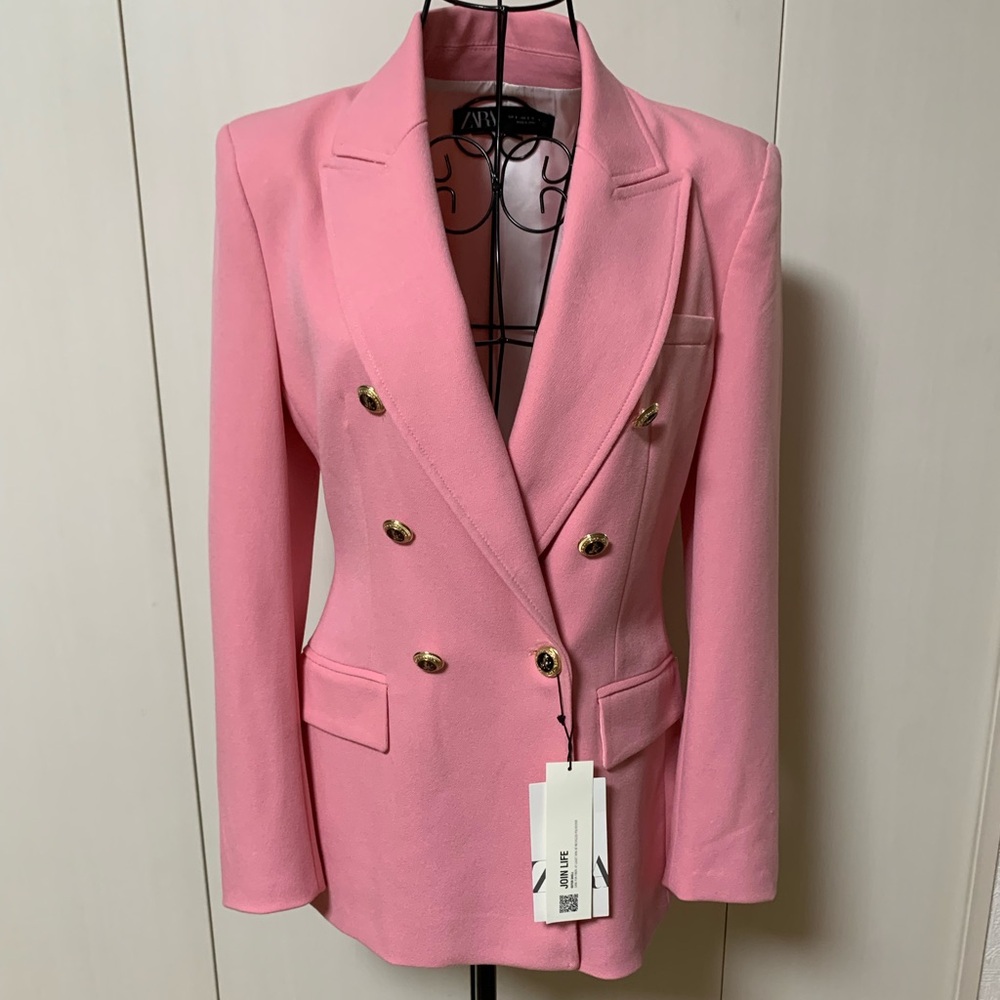 BNWT Zara Pink Double-Breasted Blazer Sz S